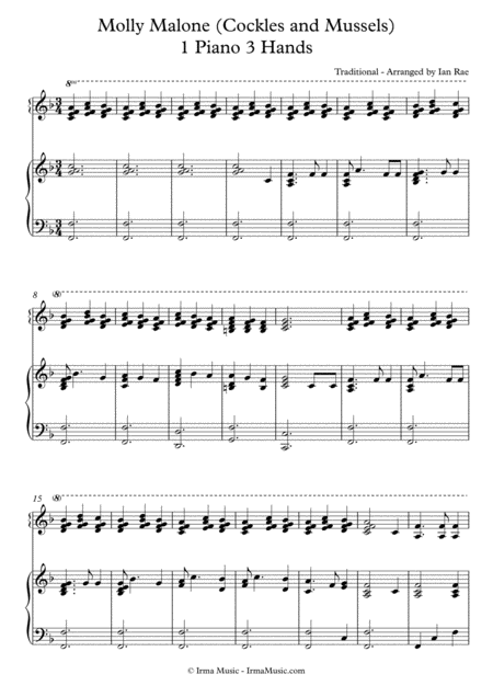 Molly Malone Cockles And Mussels 1 Piano 3 Hands Sheet Music