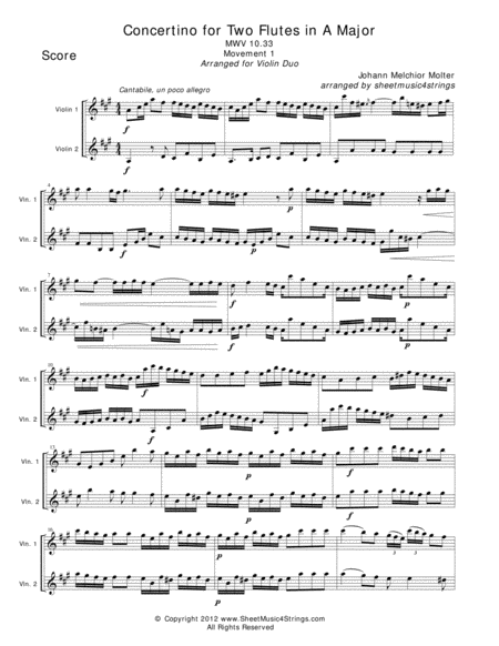 Molter J Concertino Mvt 1 For Two Violins Sheet Music