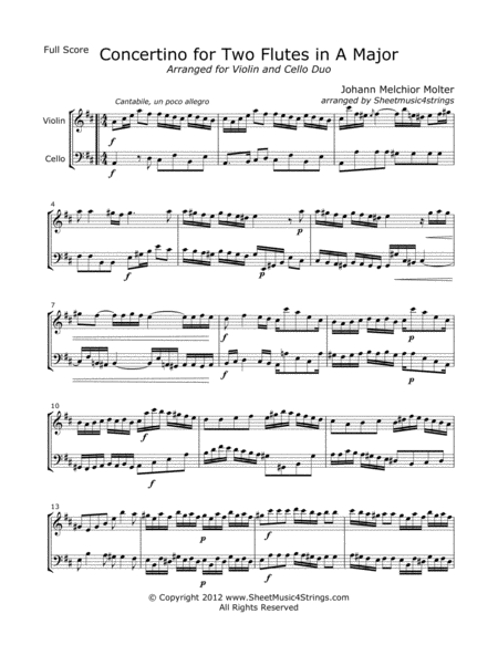 Molter J Concertino Mvt 1 For Violin And Cello Sheet Music