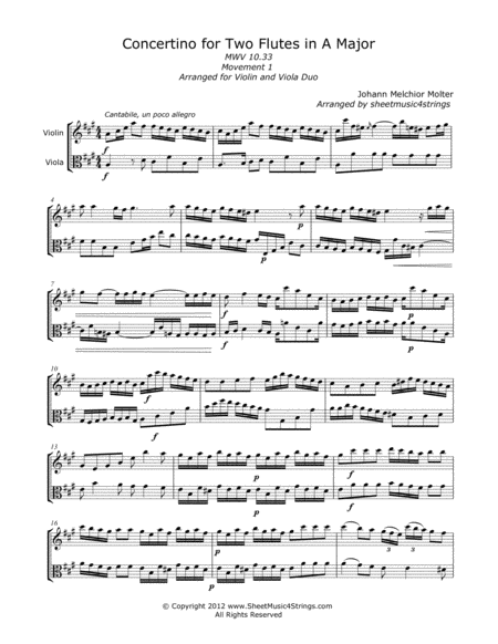 Free Sheet Music Molter J Concertino Mvt 1 For Violin And Viola