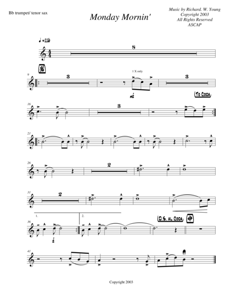 Monday Mornin Trumpet Tenor Sax Sheet Music