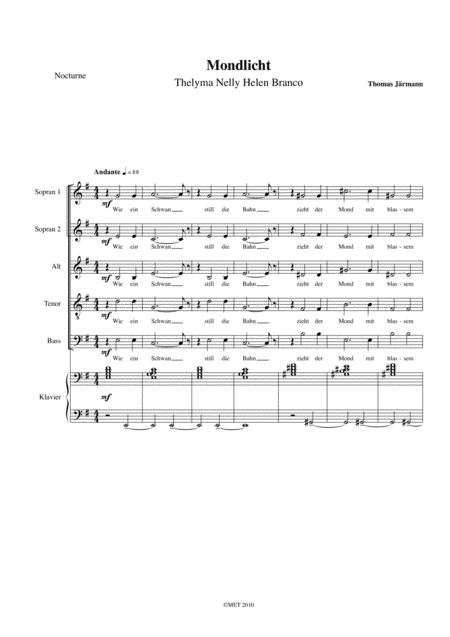 Free Sheet Music Mondlicht