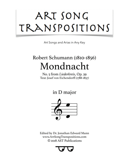 Mondnacht Op 39 No 5 D Major Sheet Music