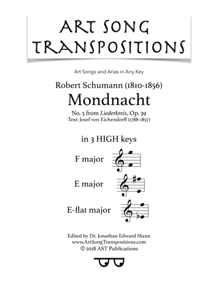 Mondnacht Op 39 No 5 In 3 High Keys F E E Flat Major Sheet Music