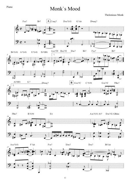 Monks Mood Piano Sheet Music