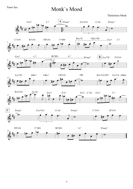 Monks Mood Tenor Sax Sheet Music