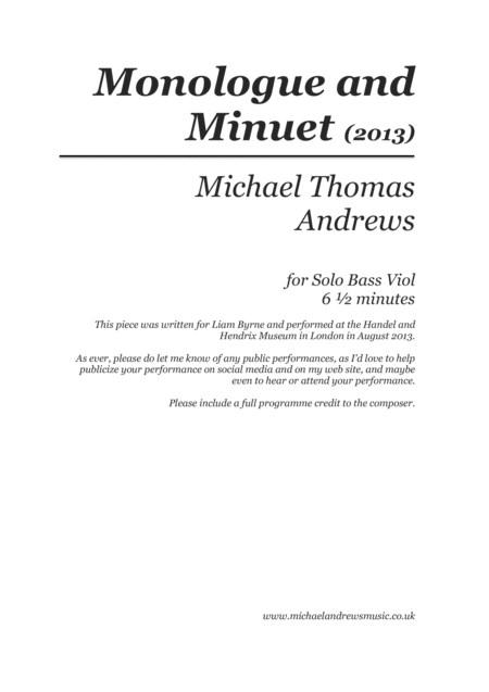 Free Sheet Music Monologue And Minuet For Bass Viol Viola Da Gamba