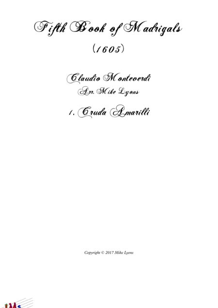 Monteverdi The Fifth Book Of Madrigals 1605 1 Cruda Amarilli Sheet Music