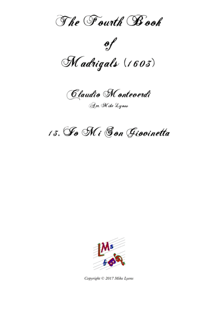 Monteverdi The Fourth Book Of Madrigals 13 Io Mi Son Giovanetta Sheet Music