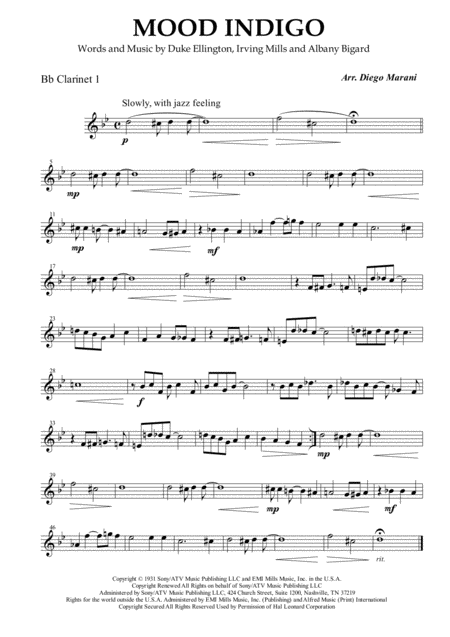 Mood Indigo For Clarinet Quartet Sheet Music