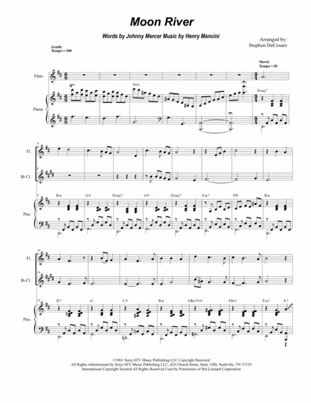 Moon River Duet For Flute And Bb Clarinet Sheet Music