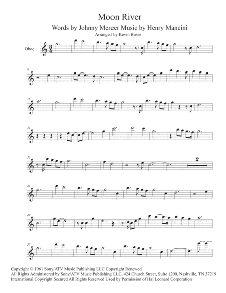 Moon River Easy Key Of C Oboe Sheet Music