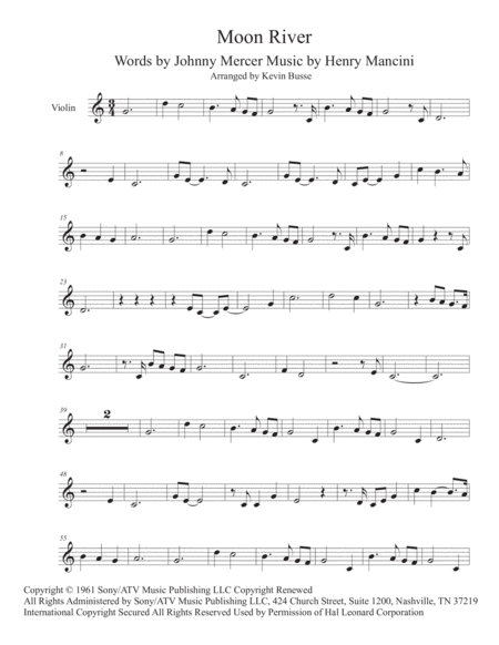 Moon River Easy Key Of C Violin Sheet Music