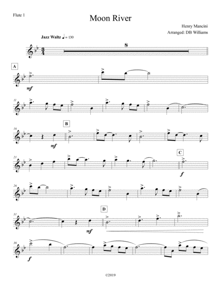 Free Sheet Music Moon River Flute 1