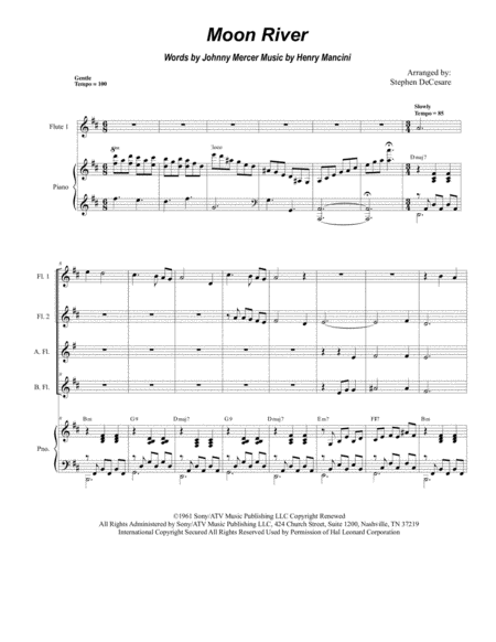 Moon River For Flute Choir And Piano Sheet Music