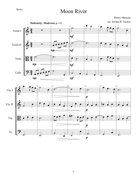 Moon River For String Quartet Sheet Music