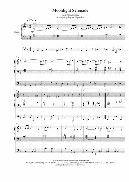 Moonlight Serenade Organ Solo Sheet Music