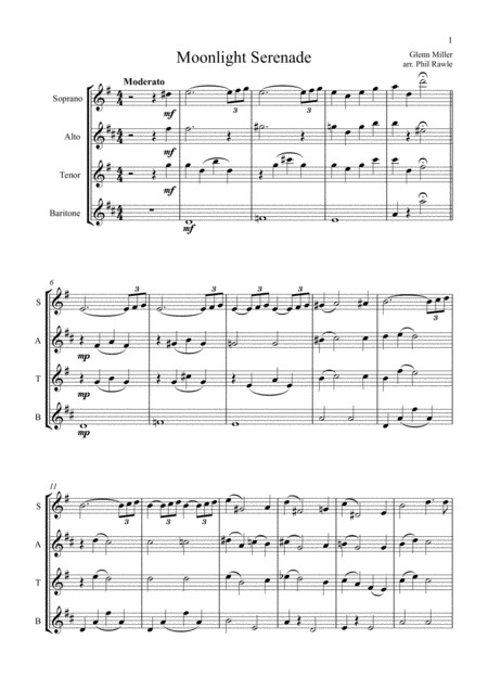 Free Sheet Music Moonlight Serenade Saxophone Quartet