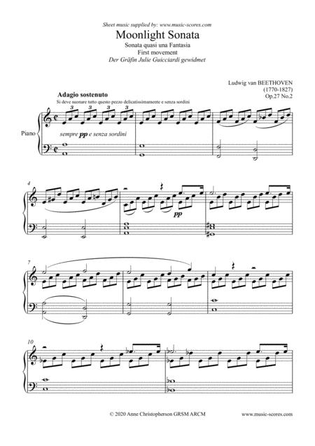 Moonlight Sonata 1st Movement A Minor Higher Sheet Music