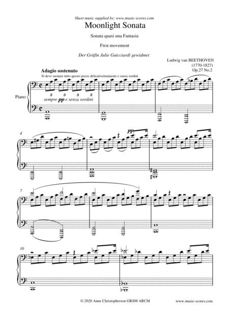 Free Sheet Music Moonlight Sonata 1st Movement A Minor Lower