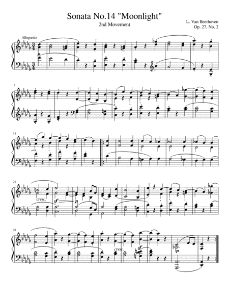 Free Sheet Music Moonlight Sonata 2 Mov