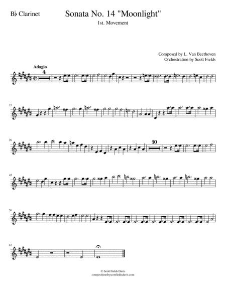 Free Sheet Music Moonlight Sonata Movement I For Orchestra B Flat Clarinet Part