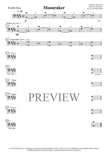 Moonraker Theme Double Bass Play A Long With The Original Shirley Bassey Recording For James Bond Sheet Music