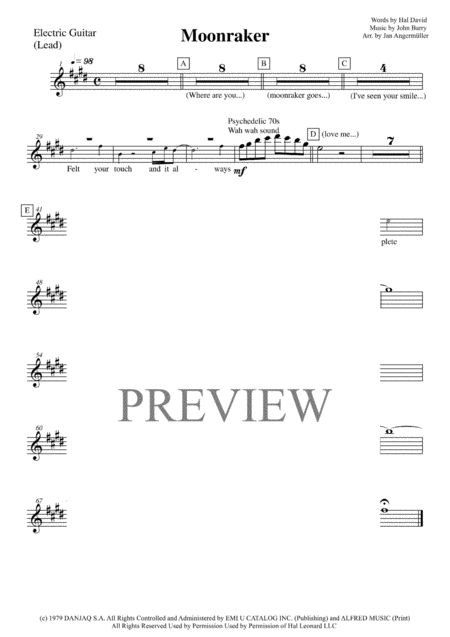 Moonraker Theme From Moonraker E Guitar Transcription Of Original Shirley Bassey Recording Sheet Music