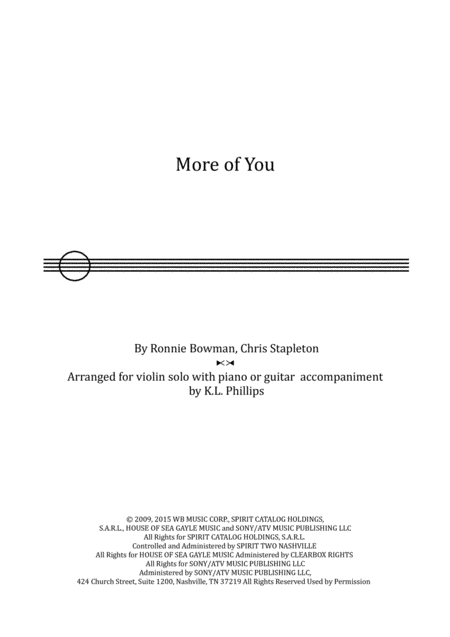 More Of You Violin Solo With Guitar Or Piano Accompaniment Sheet Music