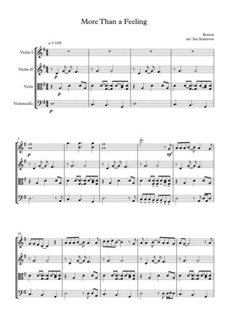 More Than A Feeling String Quartet Sheet Music