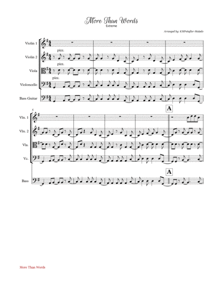 Free Sheet Music More Than Words By Extreme String Quartet