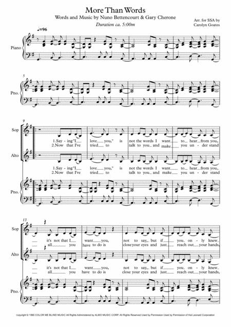 Free Sheet Music More Than Words Extreme For Ssa And Piano