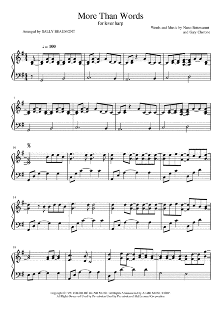 More Than Words Extreme Lever Harp Solo Sheet Music