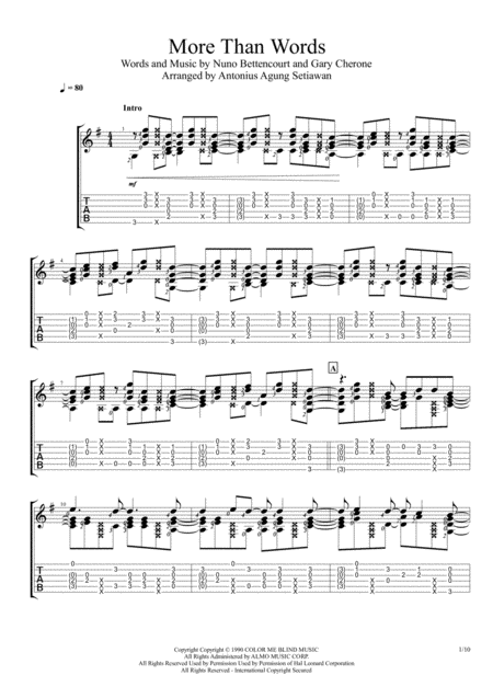 Free Sheet Music More Than Words Fingerstyle Guitar Solo