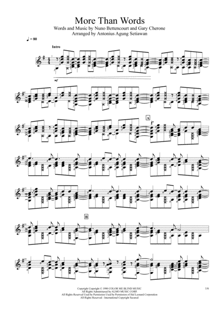 Free Sheet Music More Than Words Solo Guitar Score