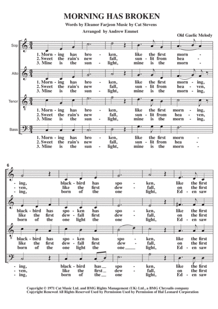 Morning Has Broken A Cappella Sheet Music