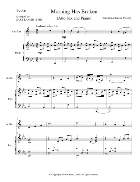 Free Sheet Music Morning Has Broken Alto Sax Piano And Sax Part