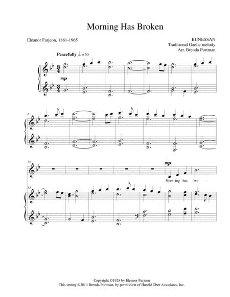 Free Sheet Music Morning Has Broken Bunessan Low Voice Arr Brenda Portman