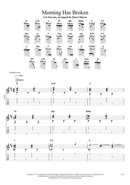 Morning Has Broken Cat Stevens For Solo Fingerstyle Guitar Sheet Music