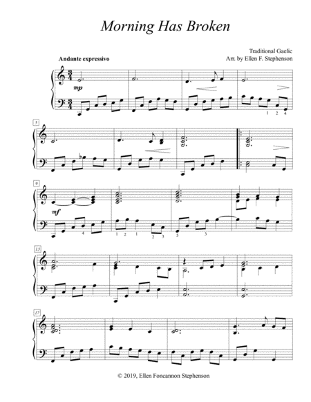 Free Sheet Music Morning Has Broken Piano Solo