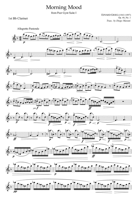 Free Sheet Music Morning Mood From Peer Gynt Suite For Clarinet Quartet