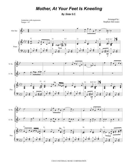 Mother At Your Feet Is Kneeling Duet For Soprano And Alto Saxophone Sheet Music