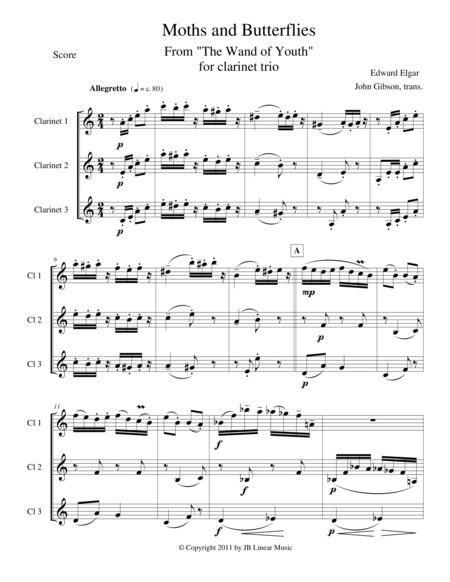 Moths And Butterflies By Elgar For Clarinet Trio Sheet Music