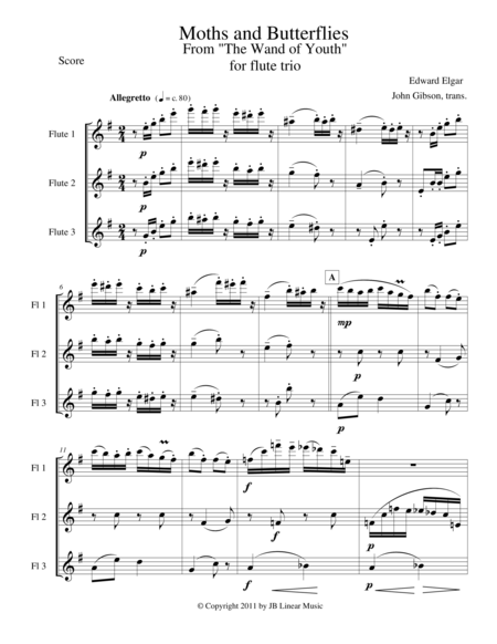 Moths And Butterflies By Elgar For Flute Trio Sheet Music