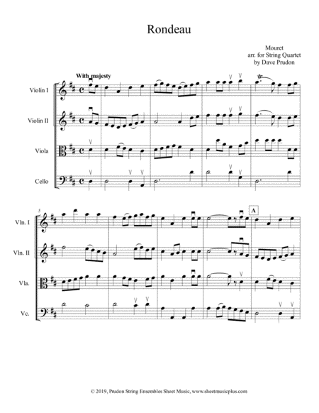 Free Sheet Music Mouret Rondeau For String Quartet