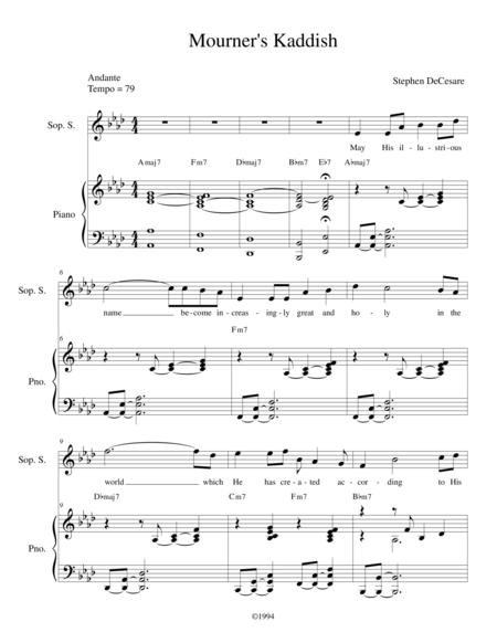 Free Sheet Music Mourners Kaddish