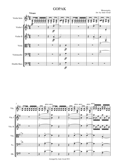Free Sheet Music Moussorgsky Gopak For Violin And String Orchestra