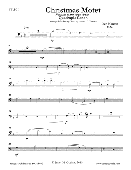 Mouton Christmas Motet For String Choir Sheet Music