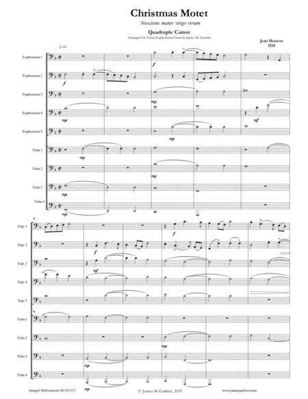 Free Sheet Music Mouton Christmas Motet For Tuba Euphonium Choir