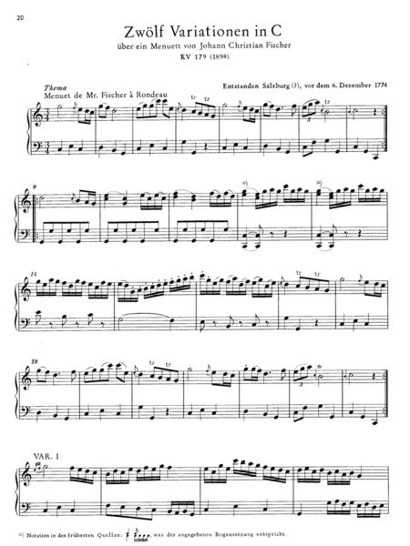 Mozart 12 Variations In C Major On A Menuet By Johann Christian Fischer K 179 Sheet Music